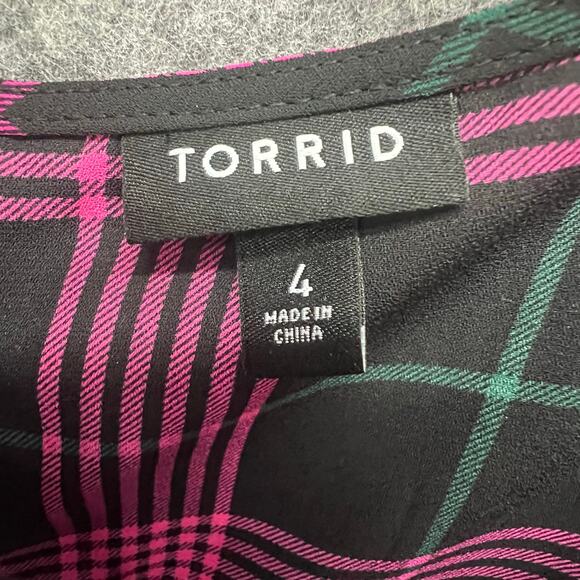 Torrid Shirt Womens 4XL Black Pink Plaid Short Sleeve Button Back Top Plus Size - Picture 12 of 15